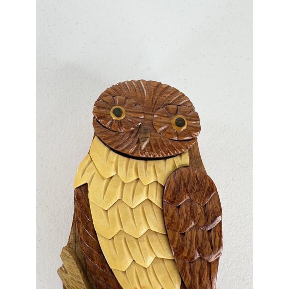 Vintage Owl Secret Wooden Puzzle Box 6" Velvet Lined Gift Key Ring Jewelry - Picture 2 of 11